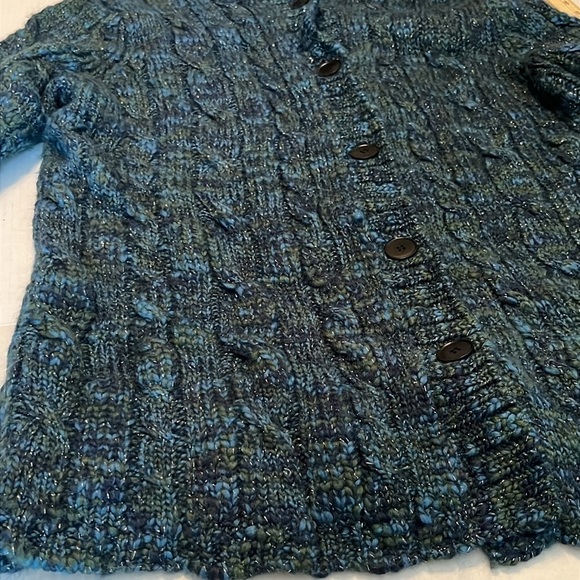 Chico's Hooded Thick Wool Green/Blue Sweater Jacket Chico's Size 3/US Size XL - Picture 7 of 11